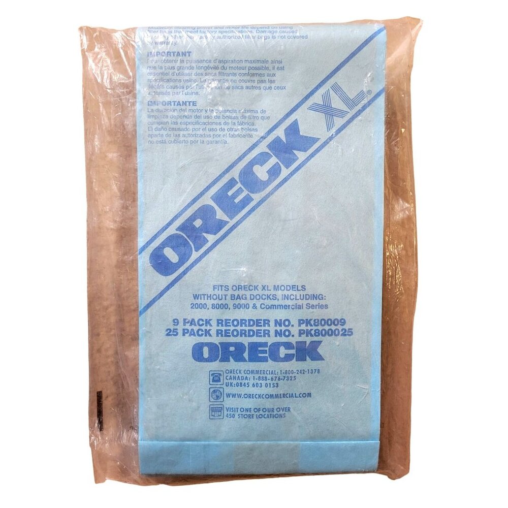 9-Pack Oreck XL Commercial PK80009 8000/9000/2000 Standard Vacuum Bags